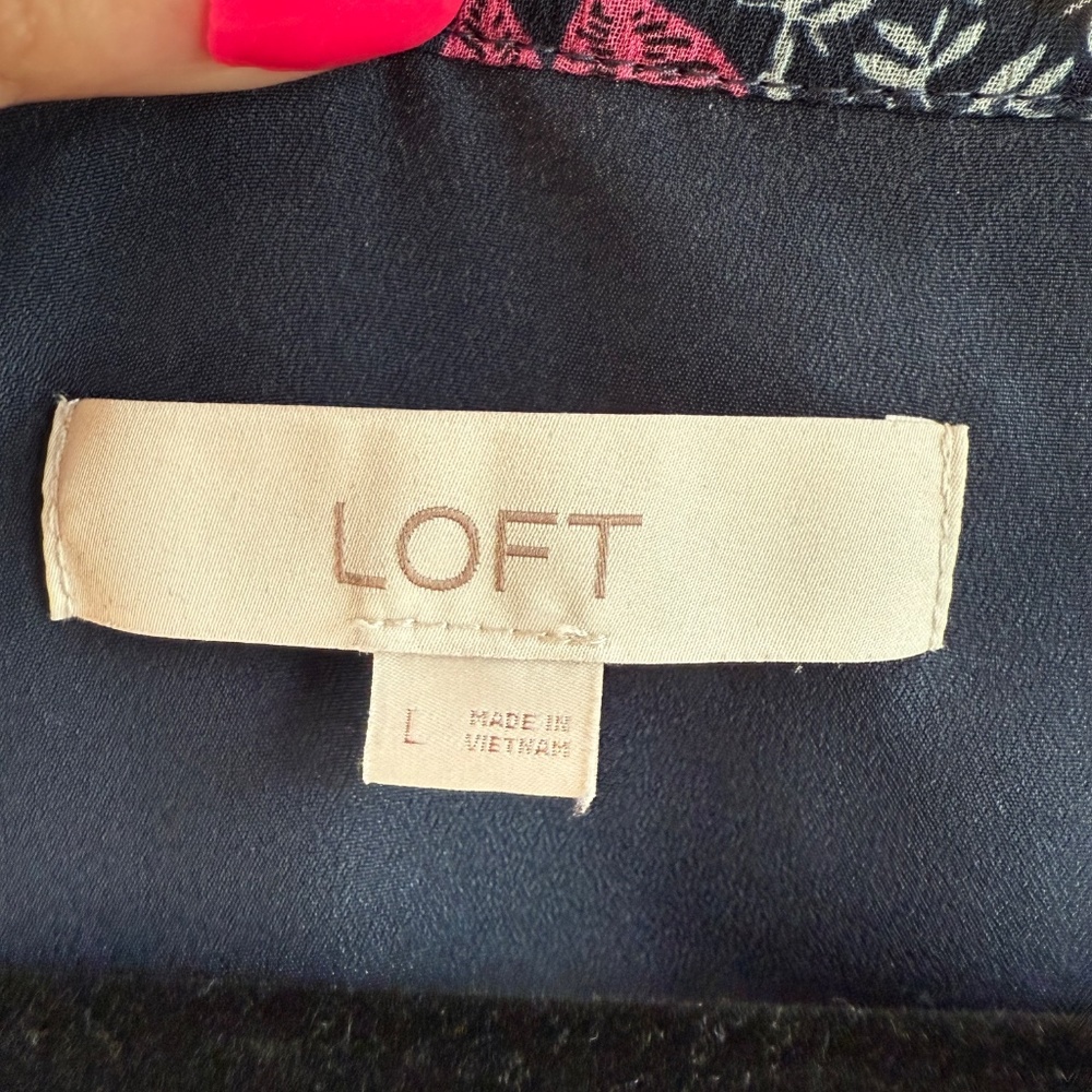 LOFT Navy and Magenta Floral Leafed Flounce Dress - Picture 7 of 8